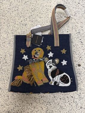Navy Embroidered Dogs Shoulder Bag